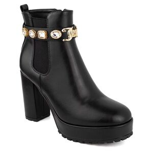 Juicy Couture Black Python Heeled Boots with Gold Strap